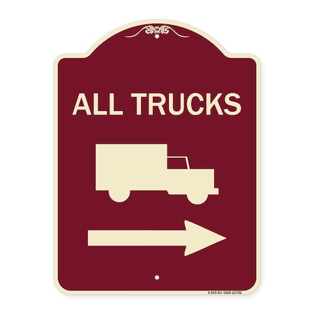 Signmission Trucks All Trucks W/ Truck & Right Arrow Heavy-Gauge Aluminum Sign, 24" x 18", BU-1824-22782 A-DES-BU-1824-22782